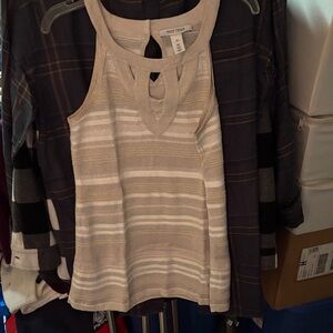 White House Black Market Beige Striped Tank Top